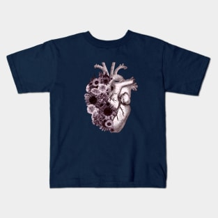 Human Heart autumn watercolor with suflowers and daisies, purple flowers, Heart, anatomical body, Human heart Kids T-Shirt